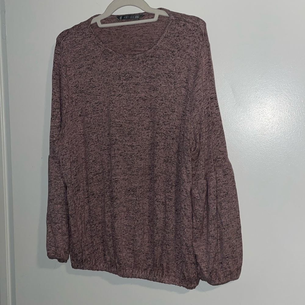 Plus Size Heathered Pink & Gray Balloon Sleeve Elastic Hem Super Soft 2X Sweater